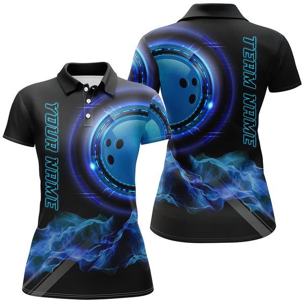 Blue Bowling Shirts for Women Personalized Bowling Team Jersey Custom Bowling Polo, Quarter-Zip Shirts NQS8452