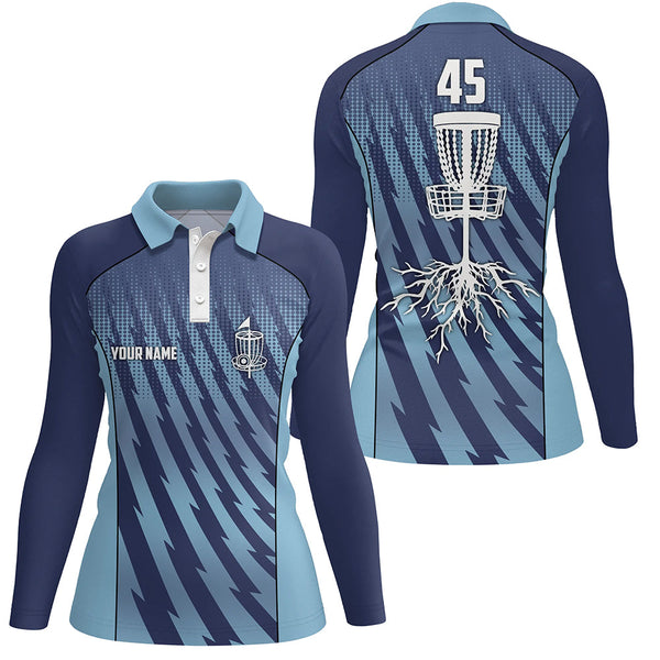 Women disc golf polo shirt custom name and number blue camo disc golf basket ladies golf tops NQS5927