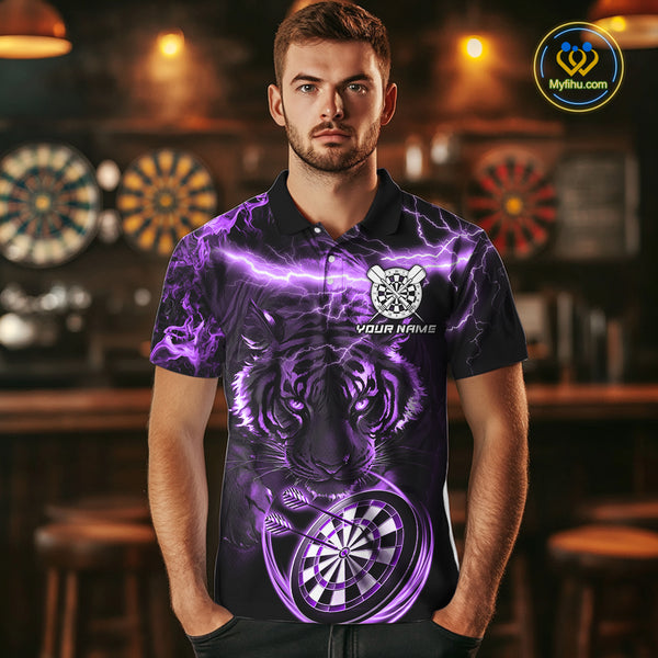 Personalized Purple Lightning Thunder Storm Tiger Darts Shirts For Men Custom Dart Team Jerseys NQS10440