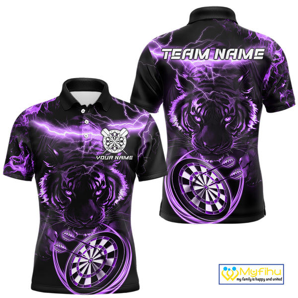Personalized Purple Lightning Thunder Storm Tiger Darts Shirts For Men Custom Dart Team Jerseys NQS10440