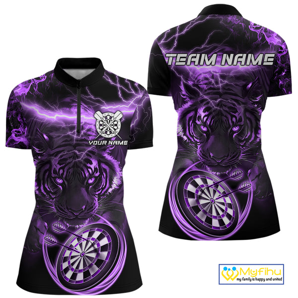 Personalized Purple Lightning Thunder Storm Tiger Darts Shirts For Women Custom Dart Team Jerseys NQS10440