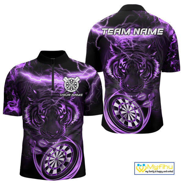 Personalized Purple Lightning Thunder Storm Tiger Darts Shirts For Men Custom Dart Team Jerseys NQS10440