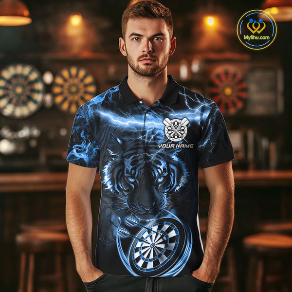 Personalized Blue Lightning Thunder Storm Tiger Darts Shirts For Men Custom Dart Team Jerseys NQS10441