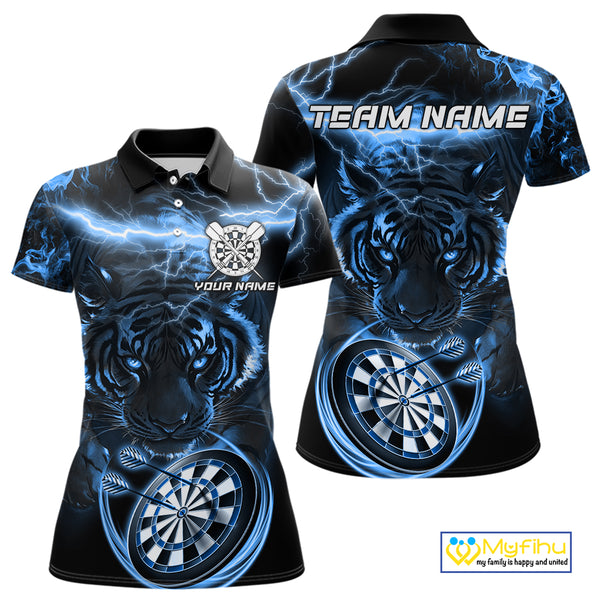 Personalized Blue Lightning Thunder Storm Tiger Darts Shirts For Women Custom Dart Team Jerseys NQS10441
