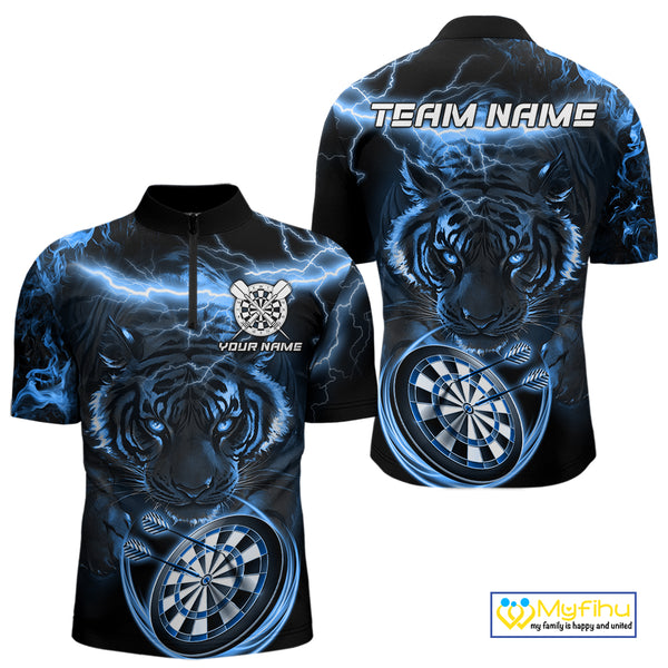 Personalized Blue Lightning Thunder Storm Tiger Darts Shirts For Men Custom Dart Team Jerseys NQS10441