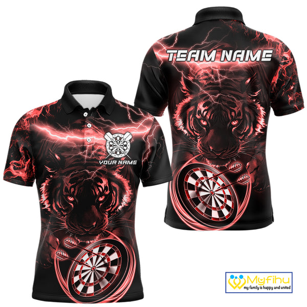 Personalized Red Lightning Thunder Storm Tiger Darts Shirts For Men Custom Dart Team Jerseys NQS10442