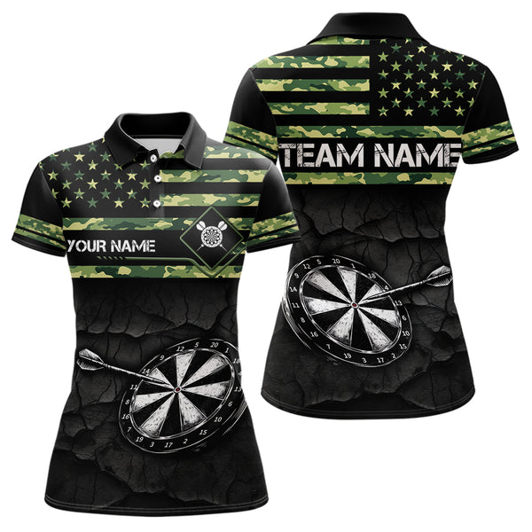 Green camo American Flag Dart jerseys Polo, 1/4 Zip Shirt for Women Custom Patriotic Darts Team shirts NQS9519