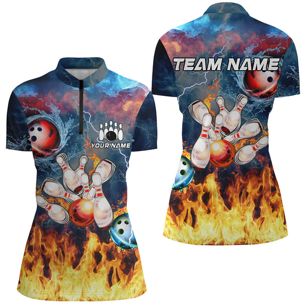 Water fire lightning thunder Bowling Polo, Quarter zip Shirt For Women custom bowling team jerseys NQS8464