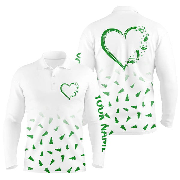 Mens golf polos shirts custom Green Christmas pine tree pattern heart personalized golf shirts for men NQS8936