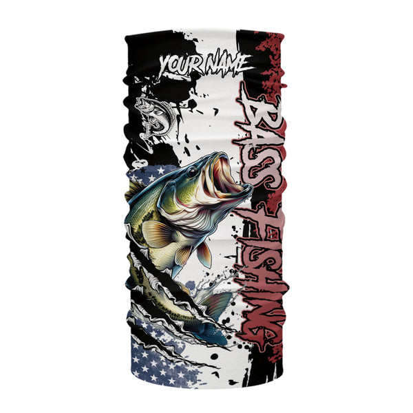 Red, white and blue Largemouth Bass fishing American Flag Custom patriotic Bass fishing shirts NQS9530