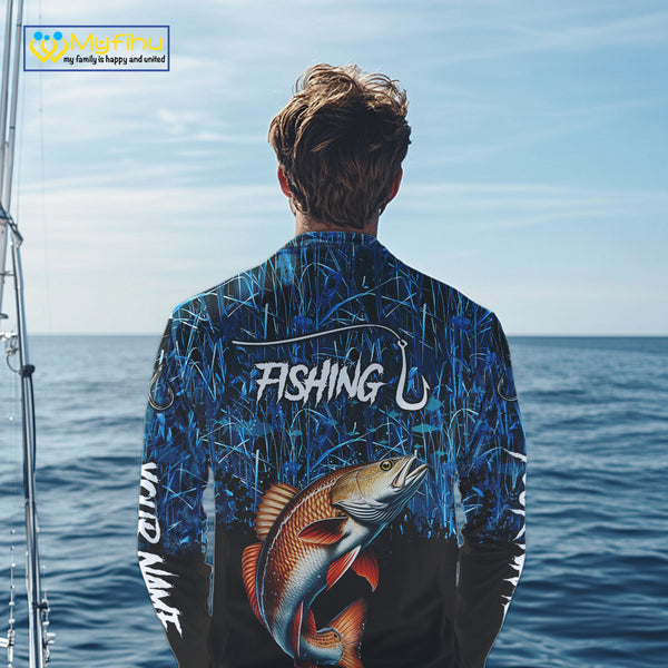 Redfish puppy drum Fishing blue camo Custom UV protection long sleeves fishing shirts NQS10121