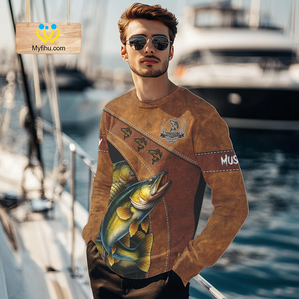 Walleye fishing UV protection custom name fishing shirts, performance shirts for men, women, kid NQS10265