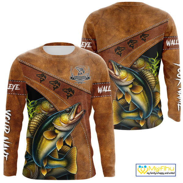Walleye fishing UV protection custom name fishing shirts, performance shirts for men, women, kid NQS10265