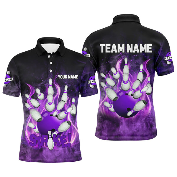 Purple Flame Strike Bowling Shirts For Men Custom Bowling Team League Jerseys, mens bowling shirts NQS8476