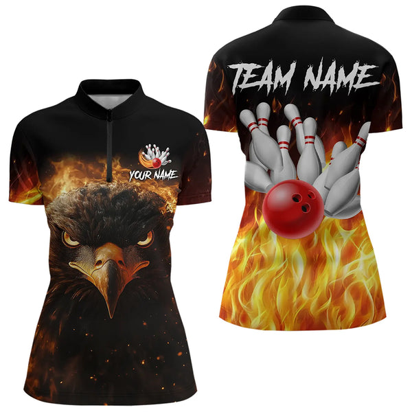 Flame Eagle Women Bowling Polo, Quarter Zip Shirt Custom team ladies bowling outfit gifts for bowlers NQS9708