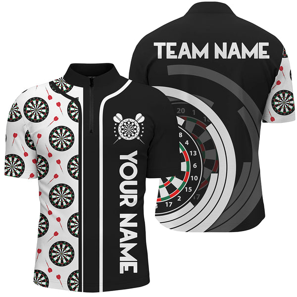 Black and White Dart Board Camo Custom Team Dart Polo, Quarter Zip Shirt For Men, Mens dart jersey NQS9202