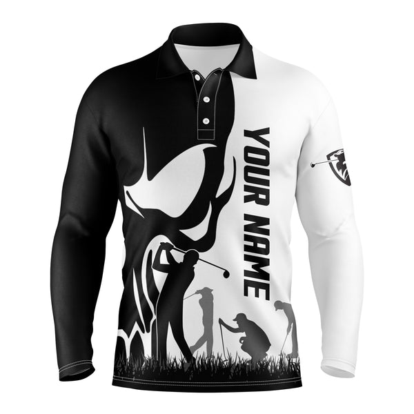 Mens golf polos shirts custom name skull golf black  shirt jerseys, golf wear for mens | White NQS4571