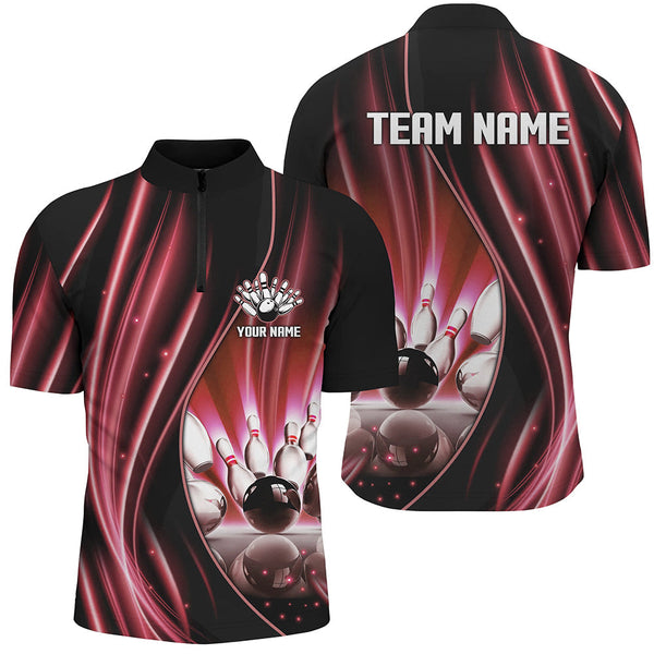 Red and black light Men Polo, 1/4 Quarter Zip Shirts Custom bowling team jerseys, gift for bowlers NQS7860
