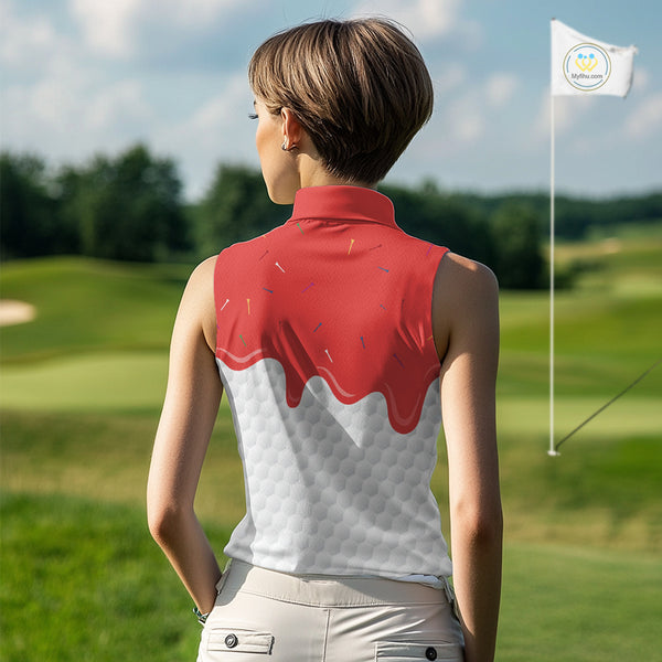 Womens sleeveless golf polo shirts custom red Ice Cream Melting On Golf Ball, golf gifts for ladies NQS9988