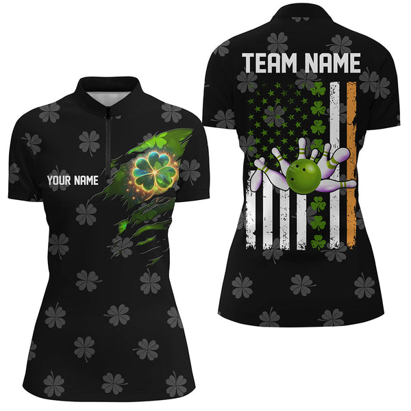 Black camo clovers American Flag Womens bowling shirts Custom St Patrick Day team bowling jerseys NQS8311