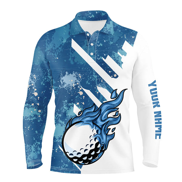 Blue and white golf ball flame Mens golf polo shirts custom team golf shirts, mens golf clothing NQS7506