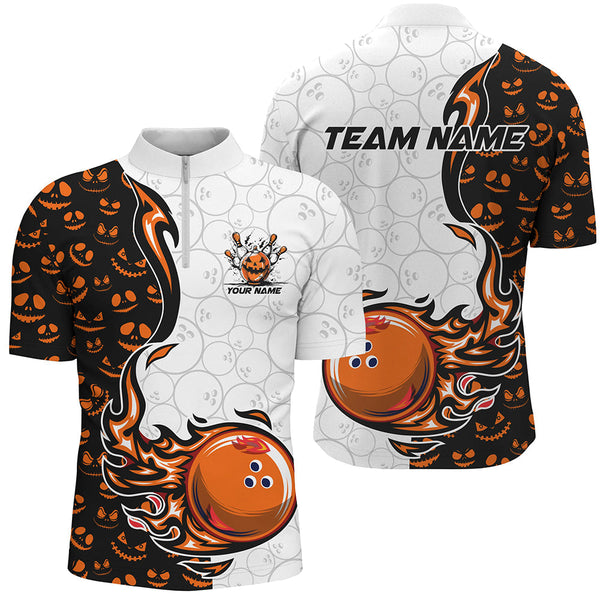 Halloween pattern Mens bowling Polo, Quarter zip shirts custom Team bowling jerseys bowling outfits NQS8090