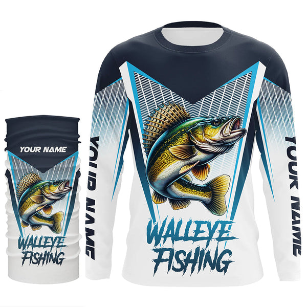 Personalized Walleye fishing Tournament Long Sleeve Fishing Shirts, Walleye Fishing Jersey | Blue NQS9225