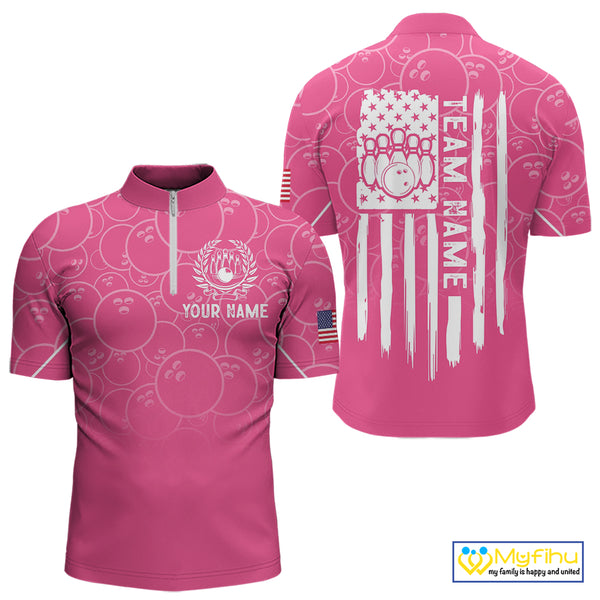 Pink bowling camo Mens bowling shirts Custom American flag patriotic bowling team league jerseys NQS10714