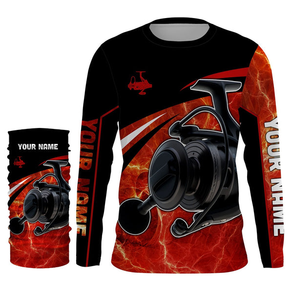 Fishing reel red and black performance Fishing Shirts Custom Name 3D All over printed shirts NQS2533