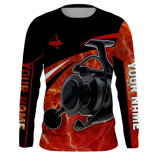 Fishing reel red and black performance Fishing Shirts Custom Name 3D All over printed shirts NQS2533