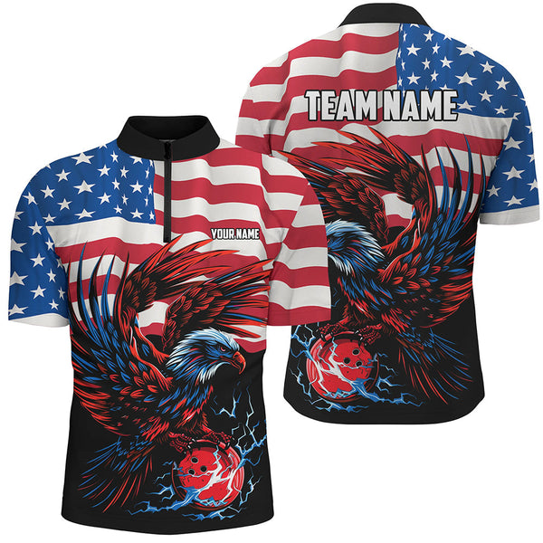 Personalized Eagle Bowling Shirts for Men, Custom Team's Name American Flag Cool Bowler Jerseys NQS7891
