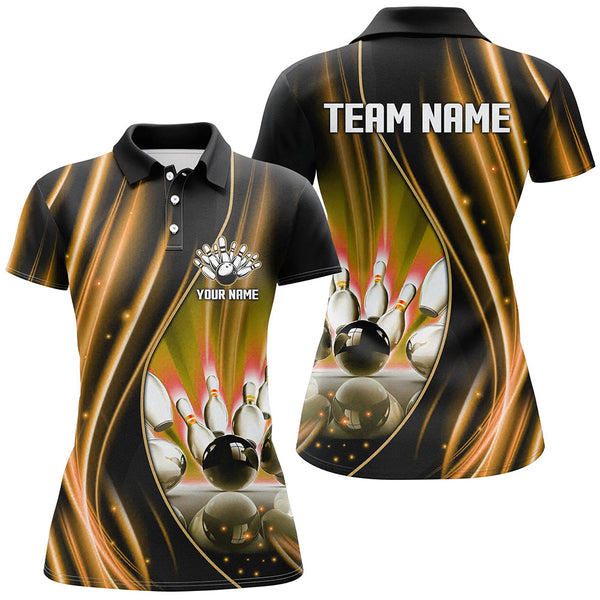 Orange and black light Women Polo, 1/4 Quarter Zip Shirt Custom bowling team jerseys, gift for bowlers NQS8097