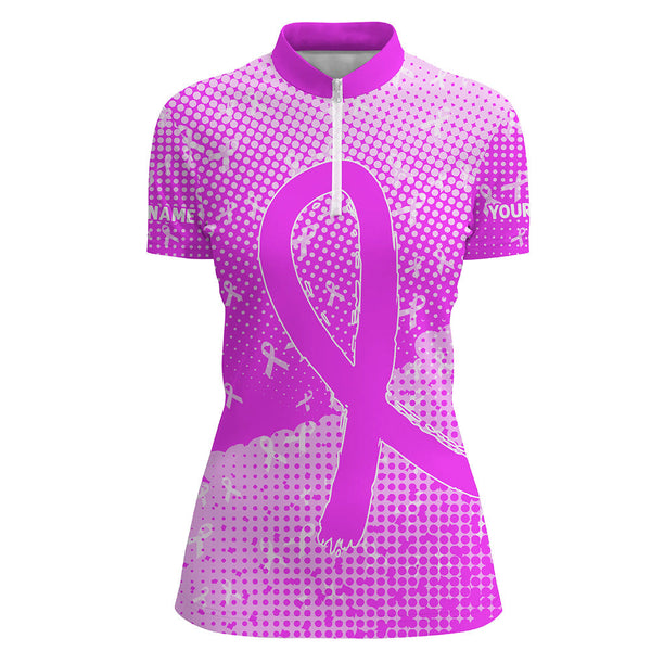 Purple ribbons pattern Custom Bowing Shirts For Women, Breast Cancer Awareness team bowling jerseys NQS8105