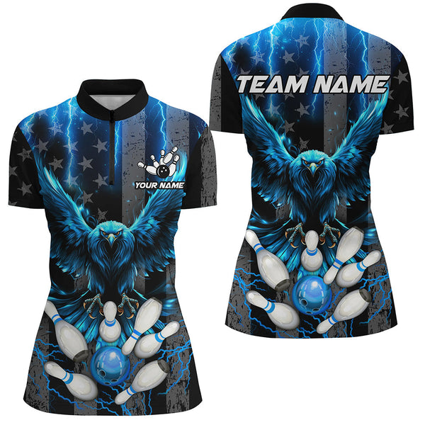 Black American flag Women bowling shirts Custom blue lightning thunder Eagle Bowling Team Jerseys NQS8540