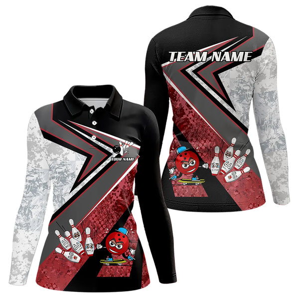 Funny Bowling ball and Pins Women bowling shirt Custom Camo Bowling Team Jersey, gift for Bowler | Red NQS9604