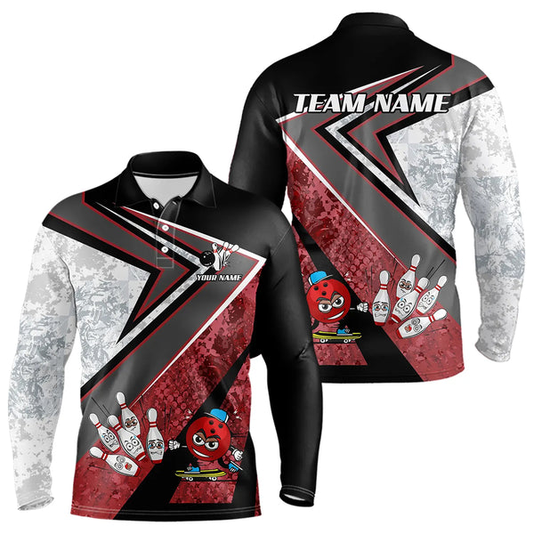 Funny Bowling ball and Pins Mens bowling shirt Custom Camo Bowling Team Jersey, gift for Bowler | Red NQS9604