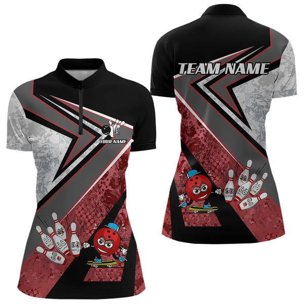 Funny Bowling ball and Pins Women bowling shirt Custom Camo Bowling Team Jersey, gift for Bowler | Red NQS9604