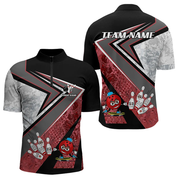 Funny Bowling ball and Pins Mens bowling shirt Custom Camo Bowling Team Jersey, gift for Bowler | Red NQS9604