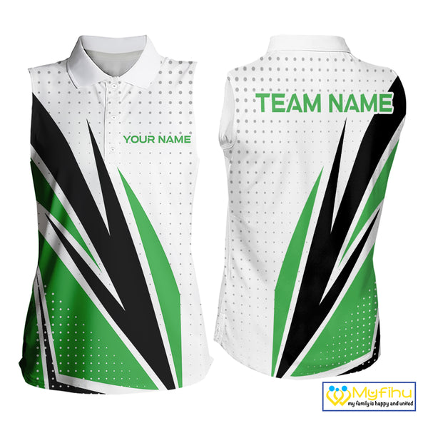 Black, White and Green Sleeveless Golf polo shirts For Women custom ladies golf top, unique golf gift NQS10010