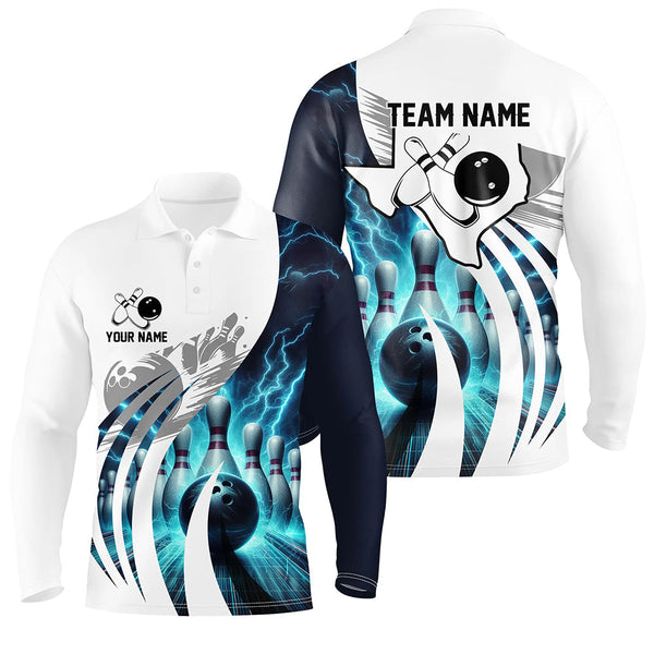 Blue lightning thunder Men Bowling Polo Shirt Custom Texas Team league Jerseys, gifts for bowlers NQS7074
