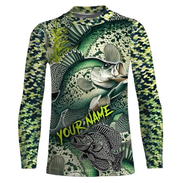 Personalized Crappie Fishing jerseys, Crappie green scales long sleeve fishing shirts uv protection NQS3654