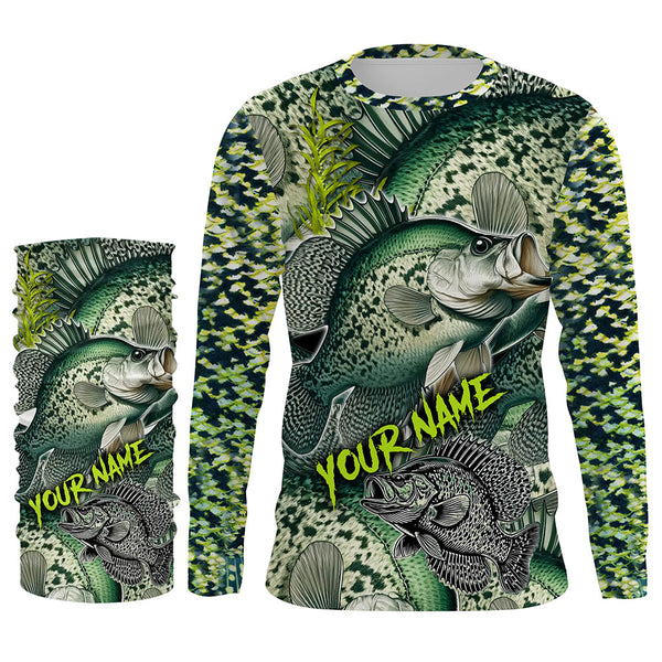 Personalized Crappie Fishing jerseys, Crappie green scales long sleeve fishing shirts uv protection NQS3654