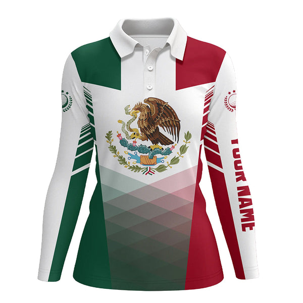Mexican Flag Womens golf polo shirts custom Mexico golf outfit women, unique ladies golf apparel NQS7356