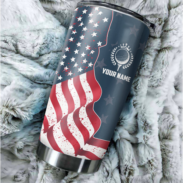 1PC Red, white, and blue American flag Custom Name Tumbler Cup, Patriotic Golfing Gifts NQS9904