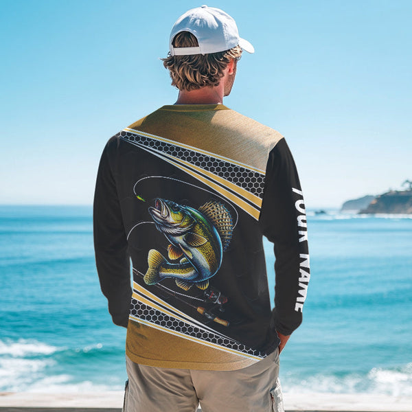 Walleye fishing yellow fish reaper sun protection custom performance long sleeve fishing shirts NQS3526