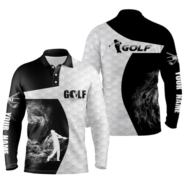 Black and white long sleeve golf polo shirts for mens custom golf shirts, golfer gifts NQS3668