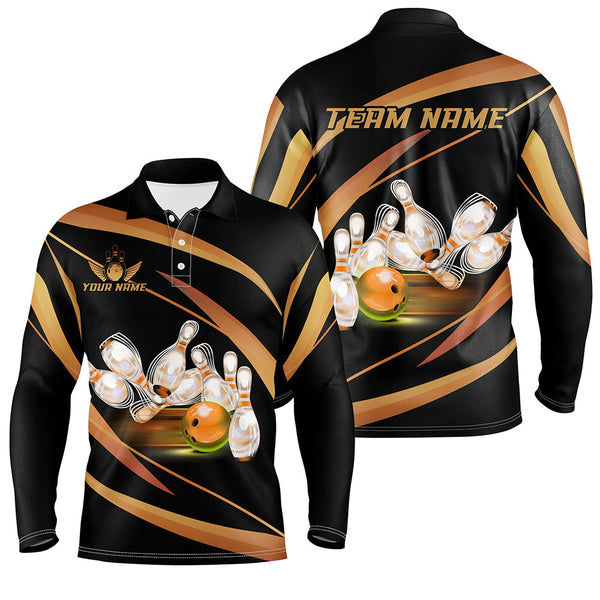Personalized Black And Gold Bowling Shirts For Men, Custom Team Bowling League Jerseys NQS8347