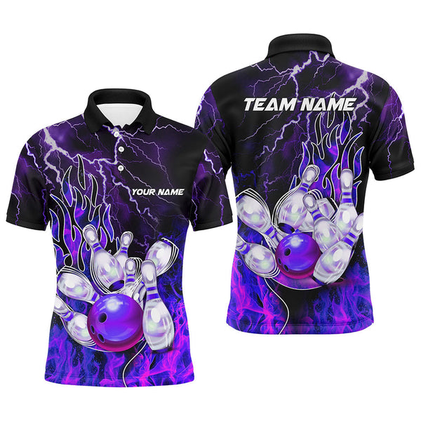 Men Bowling Polo Shirt Custom purple lightning thunder Bowling Team Jersey, gift for team Bowlers NQS7079
