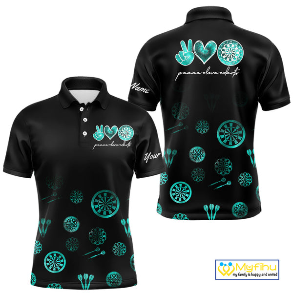 Personalized Turquoise Black Camo Darts Shirts For Men Custom Peace Love Darts Team Jerseys NQS10542
