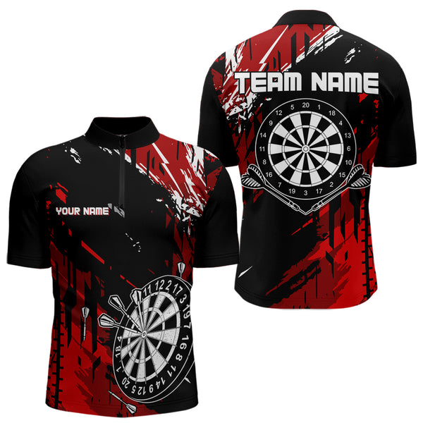 Retro Black Red Pattern Custom Darts Polo, Quarter-Zip Shirts For For Men Dart Team Jerseys NQS9456